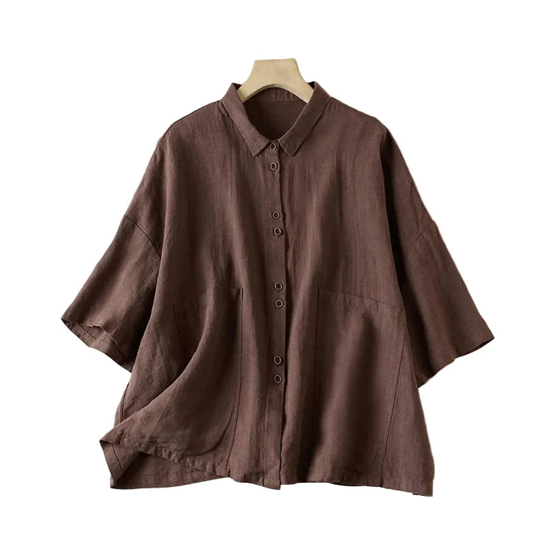 Rosy Relaxed Linen Button Blouse