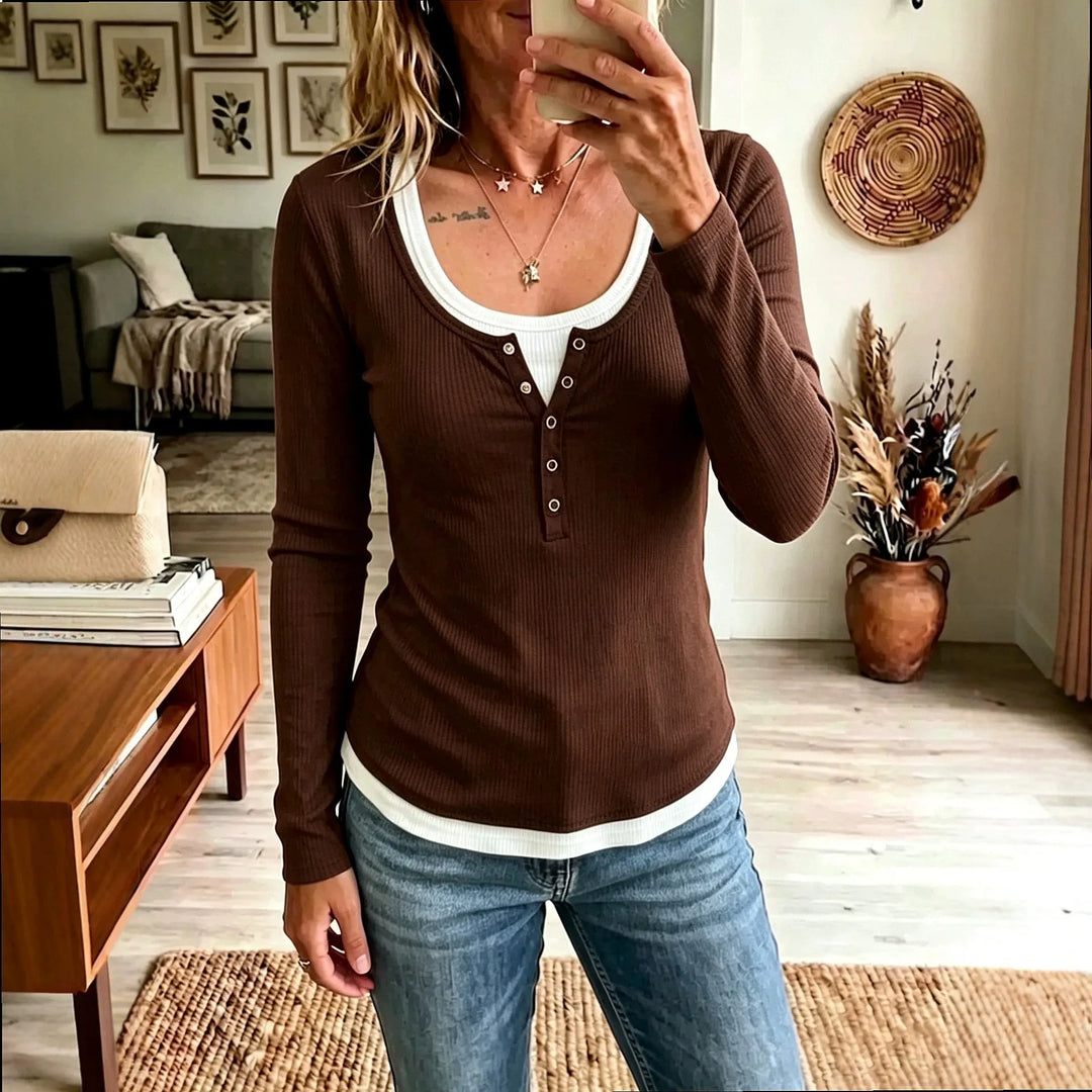 Faye Half Button Ribbed Top