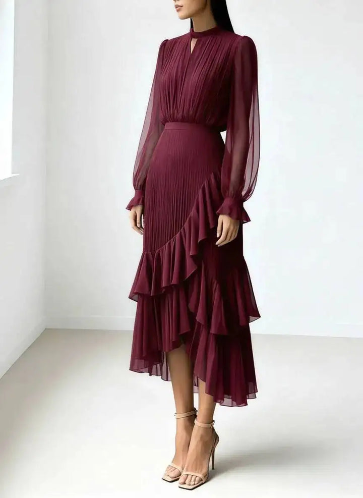 Meera Pleated Ruffle Midi Dress