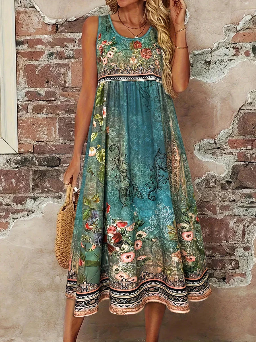 Ekara Boho Floral Midi Dress