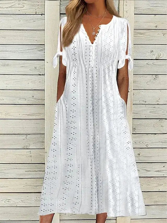 Jessalyn V Neck Eyelet Midi Dress
