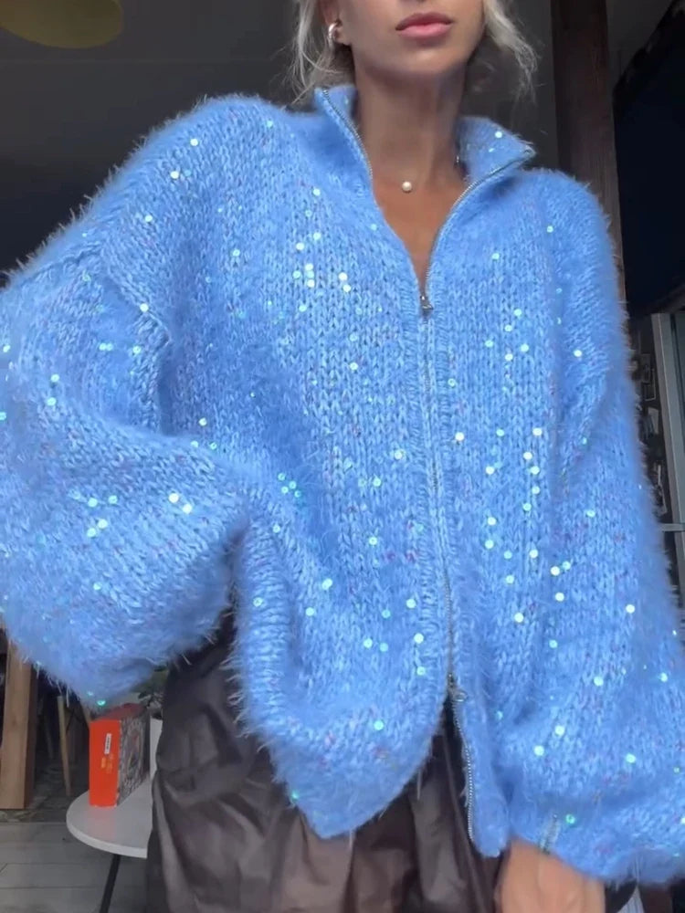Thalassa Sequin Zip Cardigan