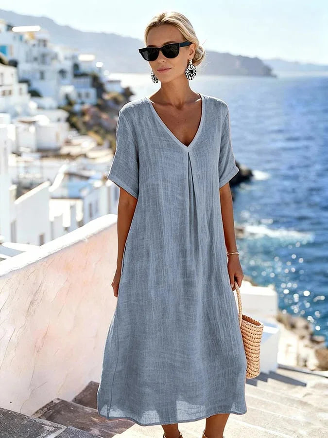 Fiora Relaxed V Neck Summer Midi Dress