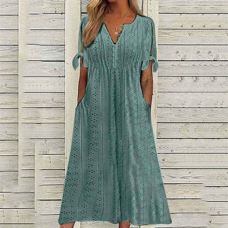 Jessalyn V Neck Eyelet Midi Dress