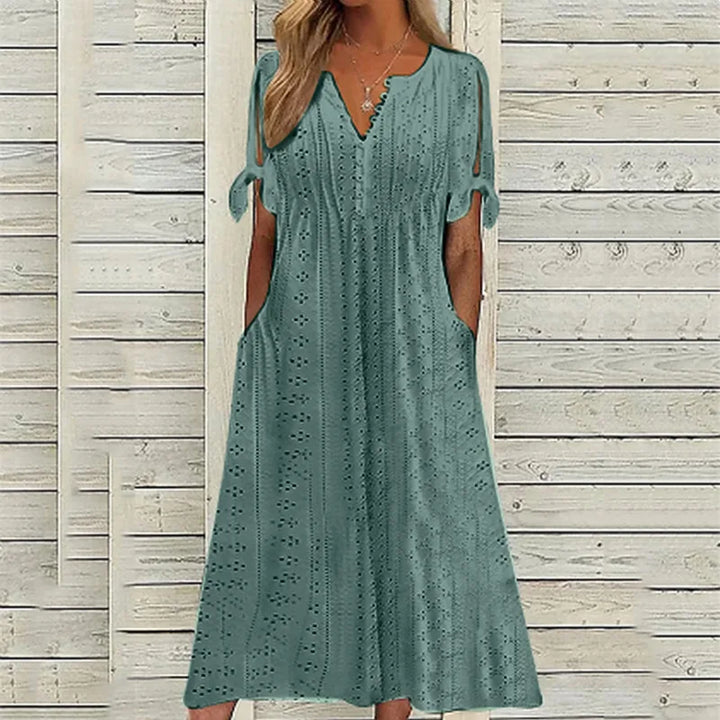 Jessalyn V Neck Eyelet Midi Dress