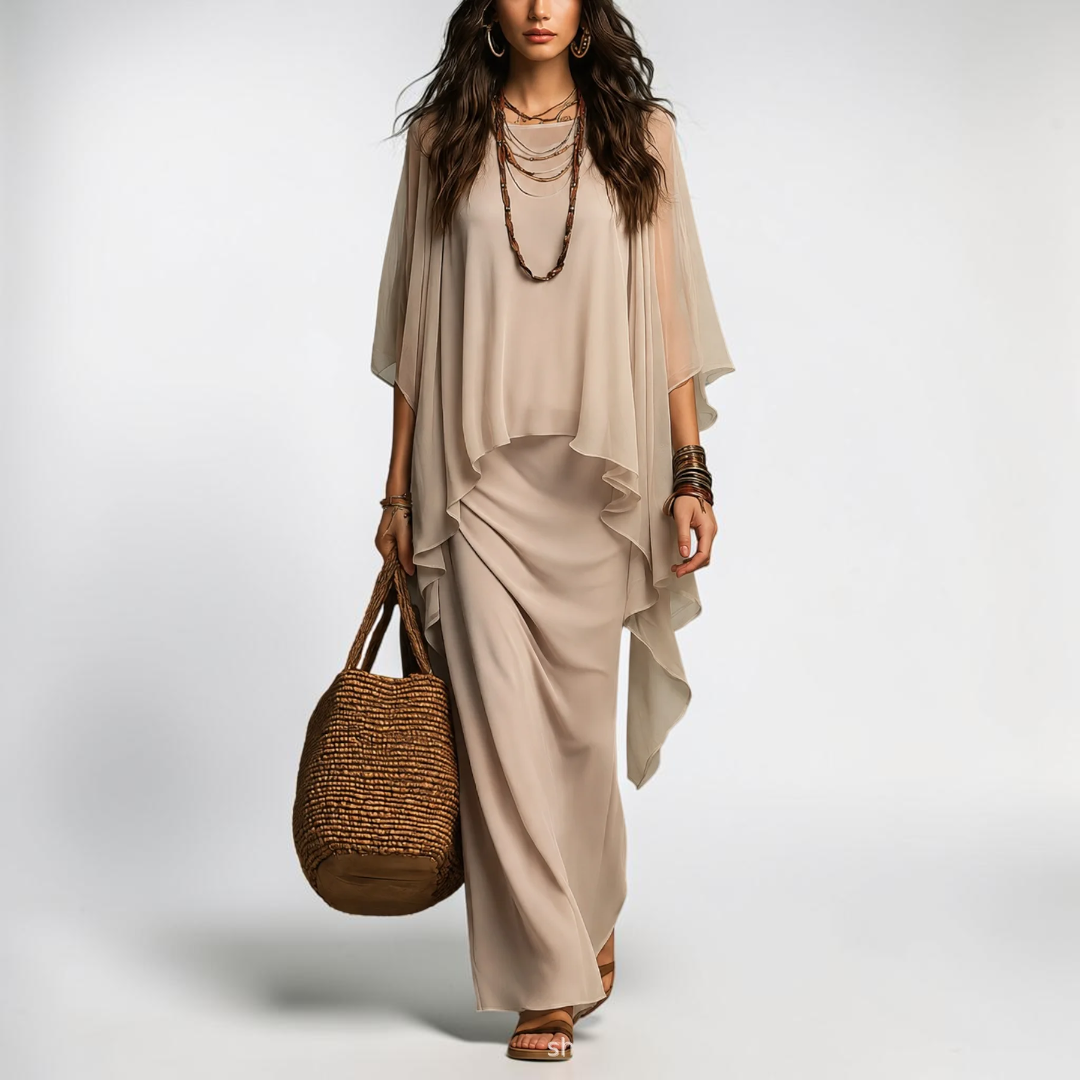 Odelia Chiffon Overlay Two-Piece Set