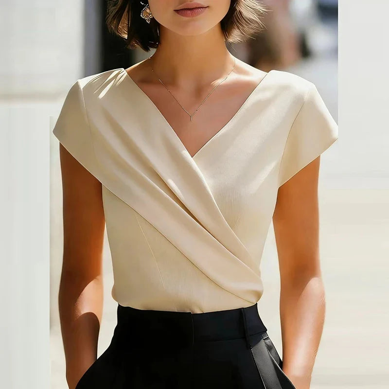 Amelia Wrap Front V Neck Blouse