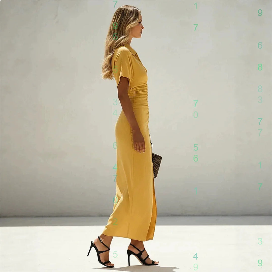 Uliana Elegant Ruched Split Midi Dress