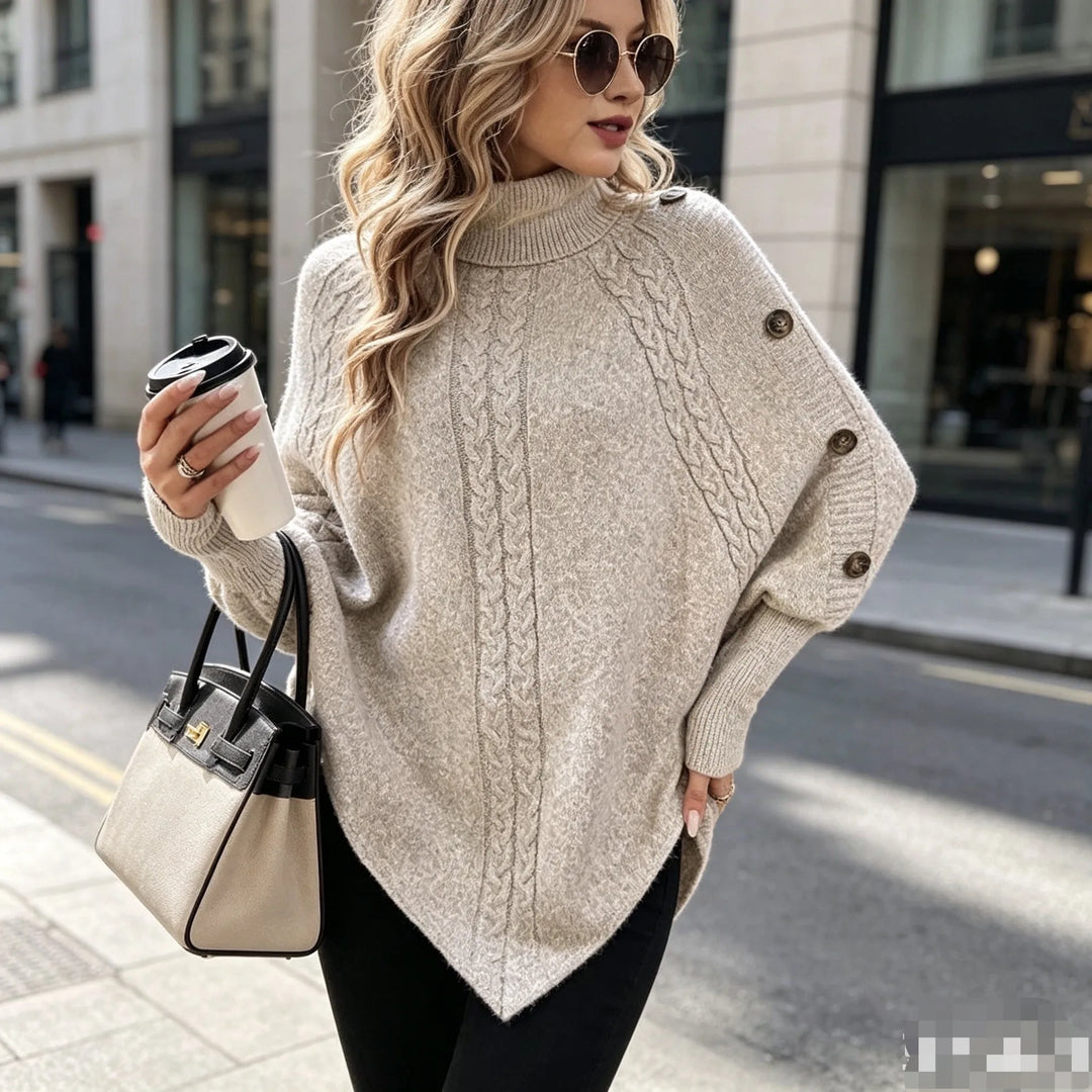 Sabrina Button Trimmed Poncho
