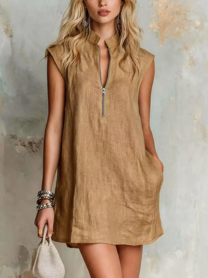 Graciela Half Zip Linen Mini Dress