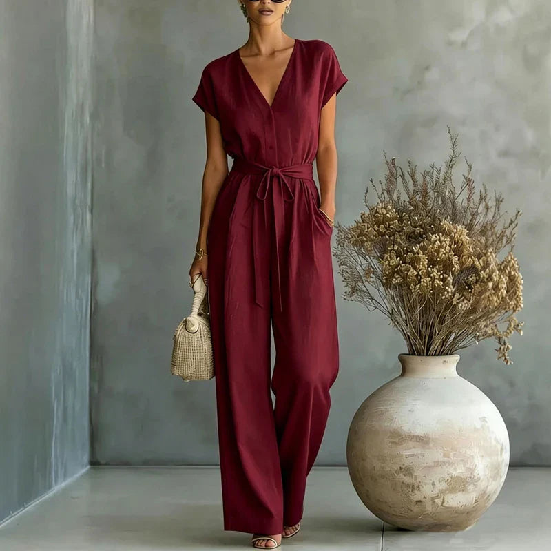 Lily Linen Blend  V-Neck Jumpsuit