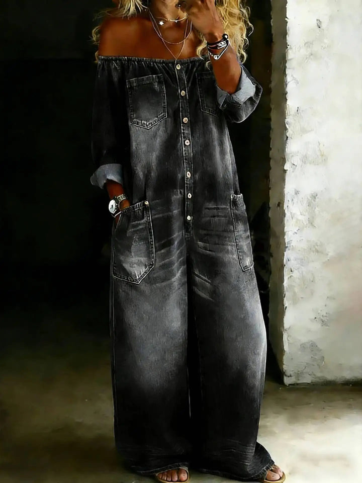 Novella Off Shoulder Denim Jumpsuit