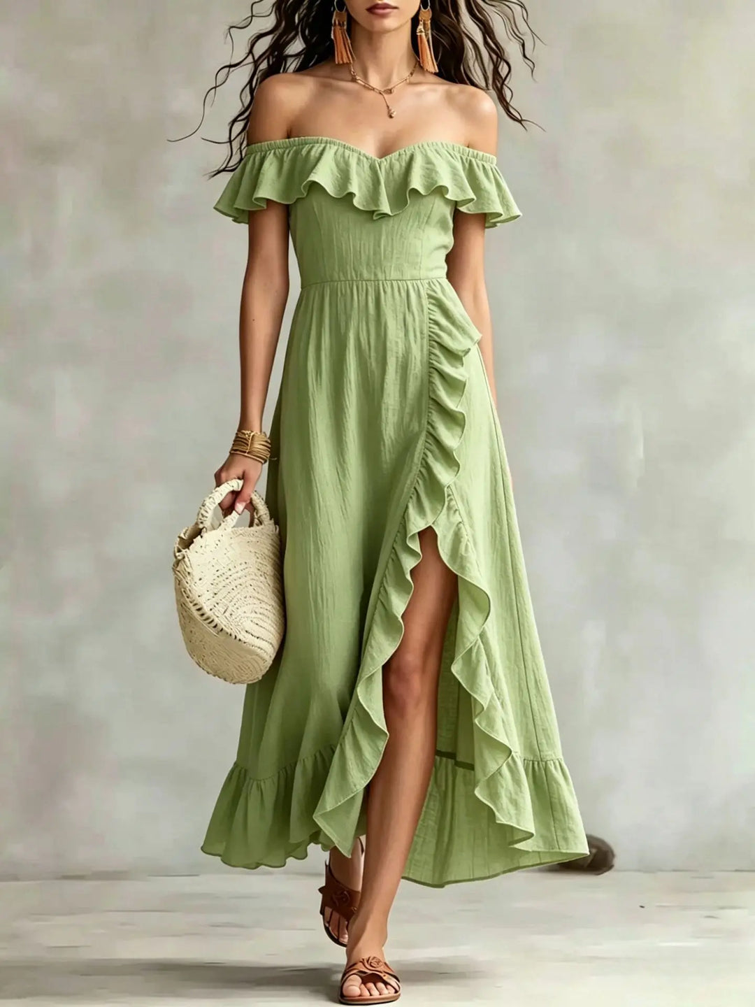 Nerissa Off Shoulder Split Hem Maxi Dress