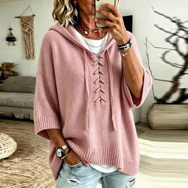 Ruby Lace Up Hooded Pullover