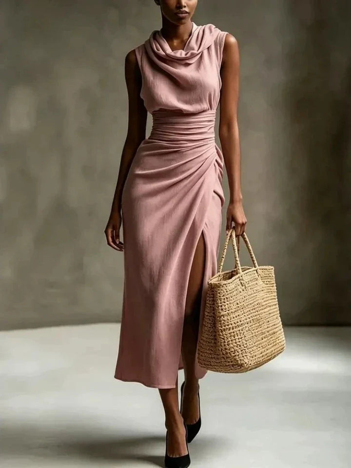 Prisca Ruched Scarf Neck Maxi Dress