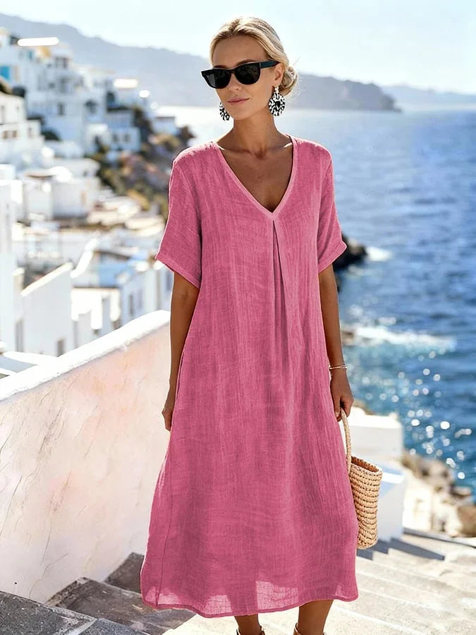 Fiora Relaxed V Neck Summer Midi Dress