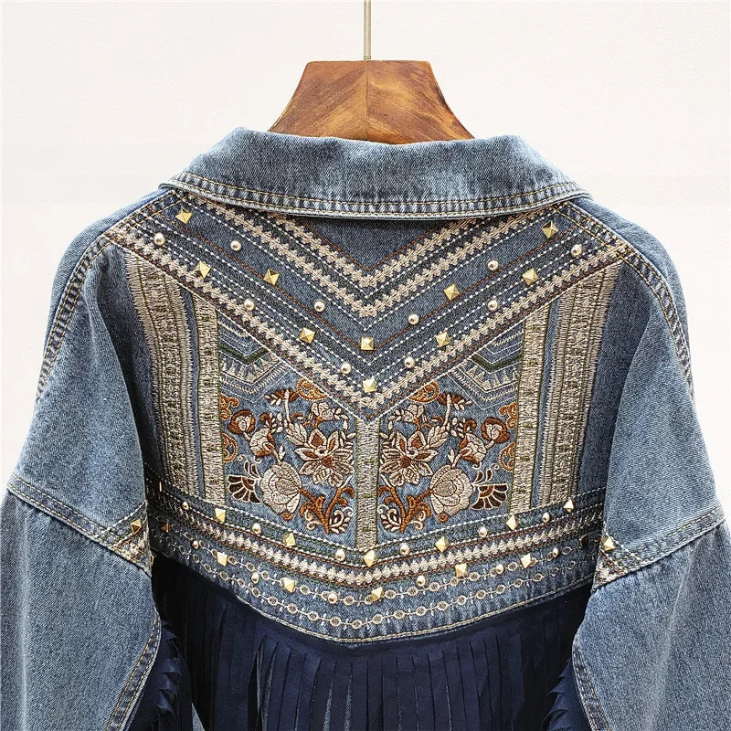 Bianca Embroidered Fringe Denim Jacket