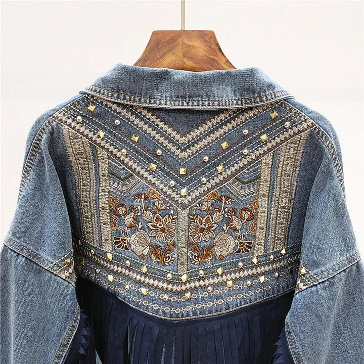 Bianca Embroidered Fringe Denim Jacket