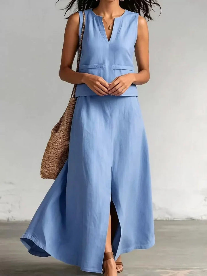 Solene Flowy Linen Skirt Set