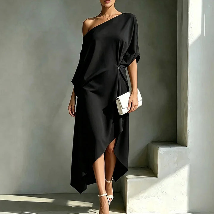 Oleena Elegant Asymmetrical Midi Dress