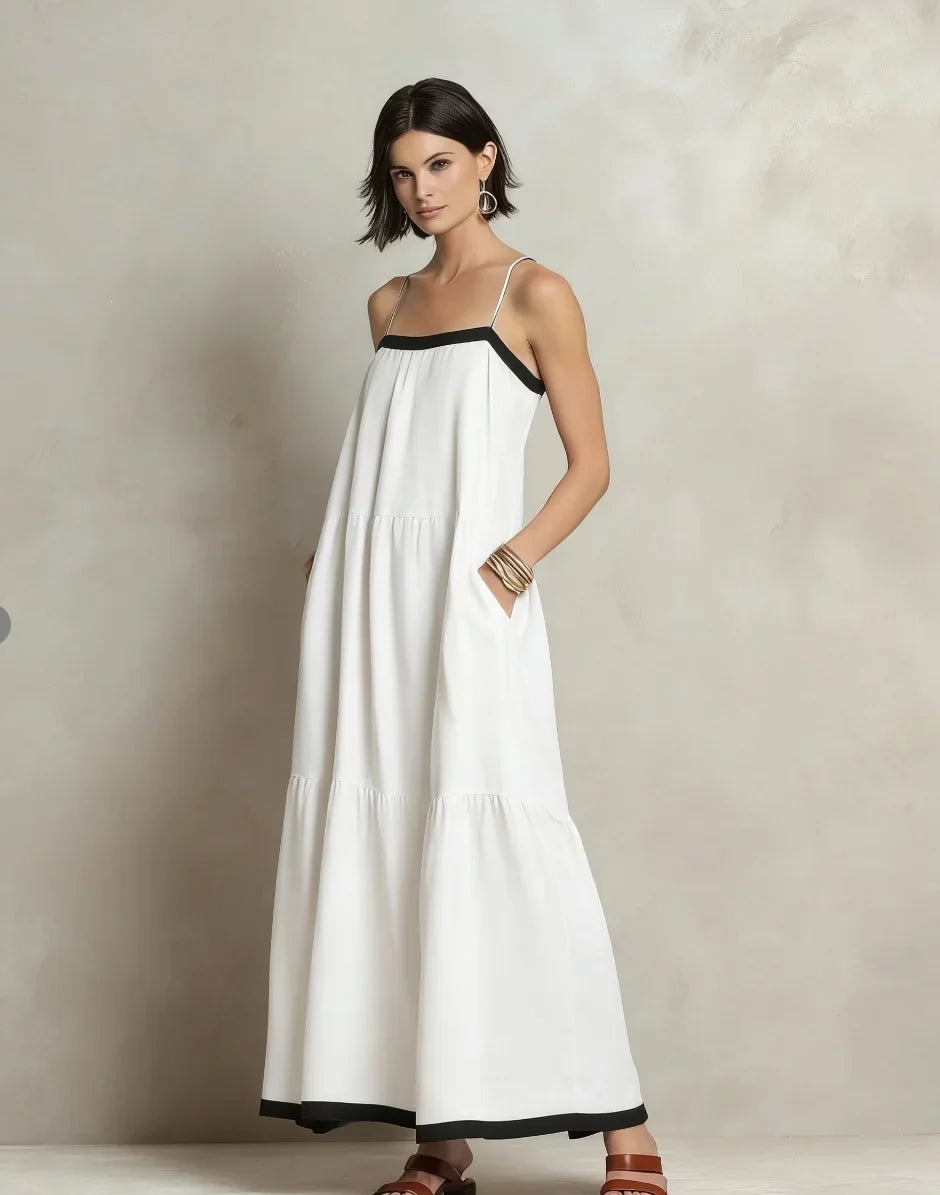 Ellie Bohemian Spaghetti Strap Linen Maxi Dress