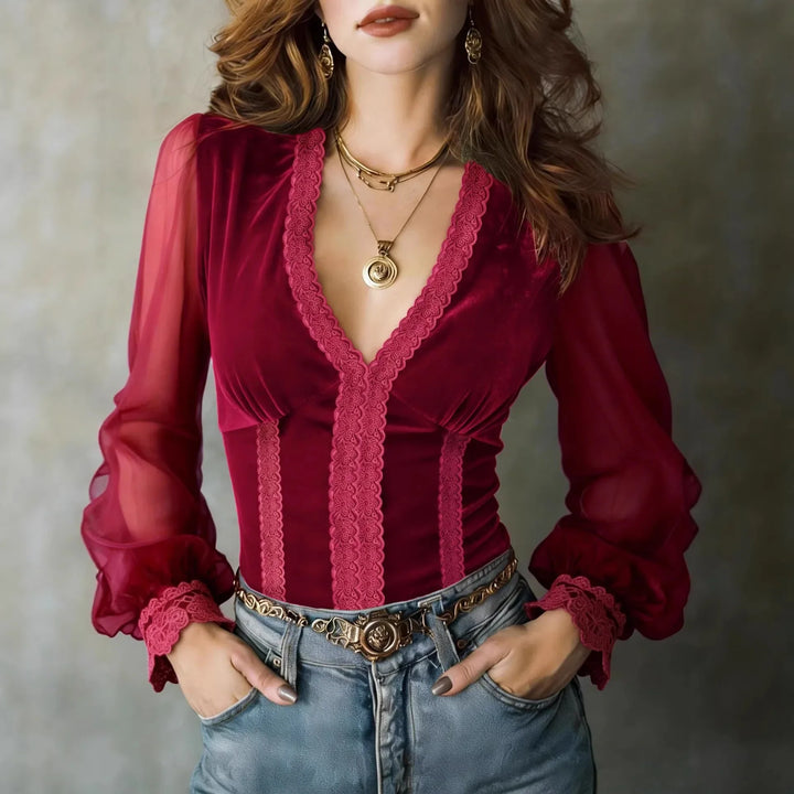 Bianca Deep V Velvet Blouse