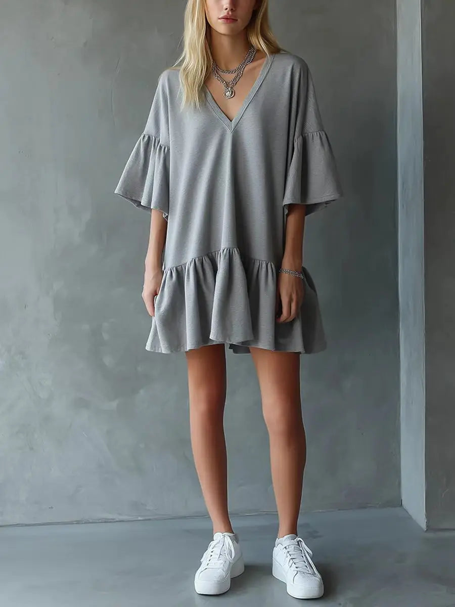 Nosmi Lightweight V Neck Mini Dress