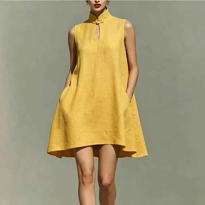 Evelina Pocket Detail High Neck Mini Dress