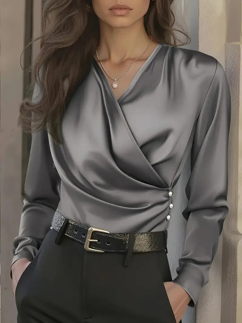Elise Elegant Draped Satin Blouse
