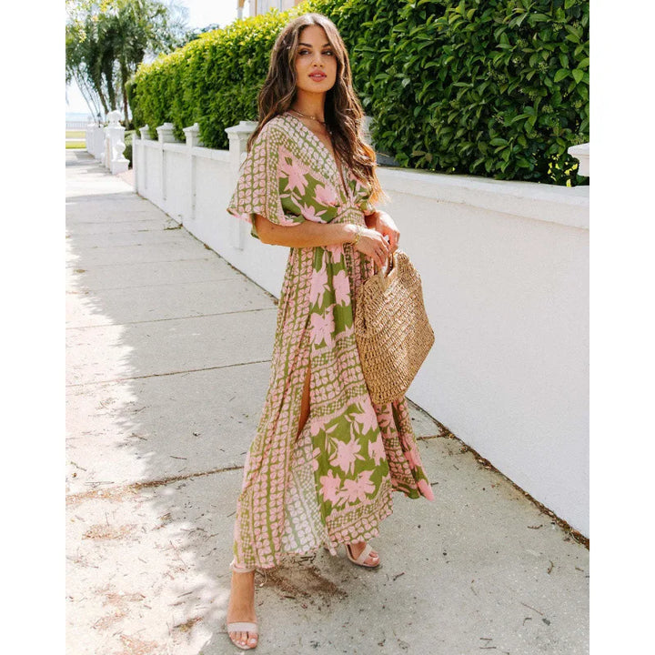 Liora Floral Side Slit Spring Maxi Dress
