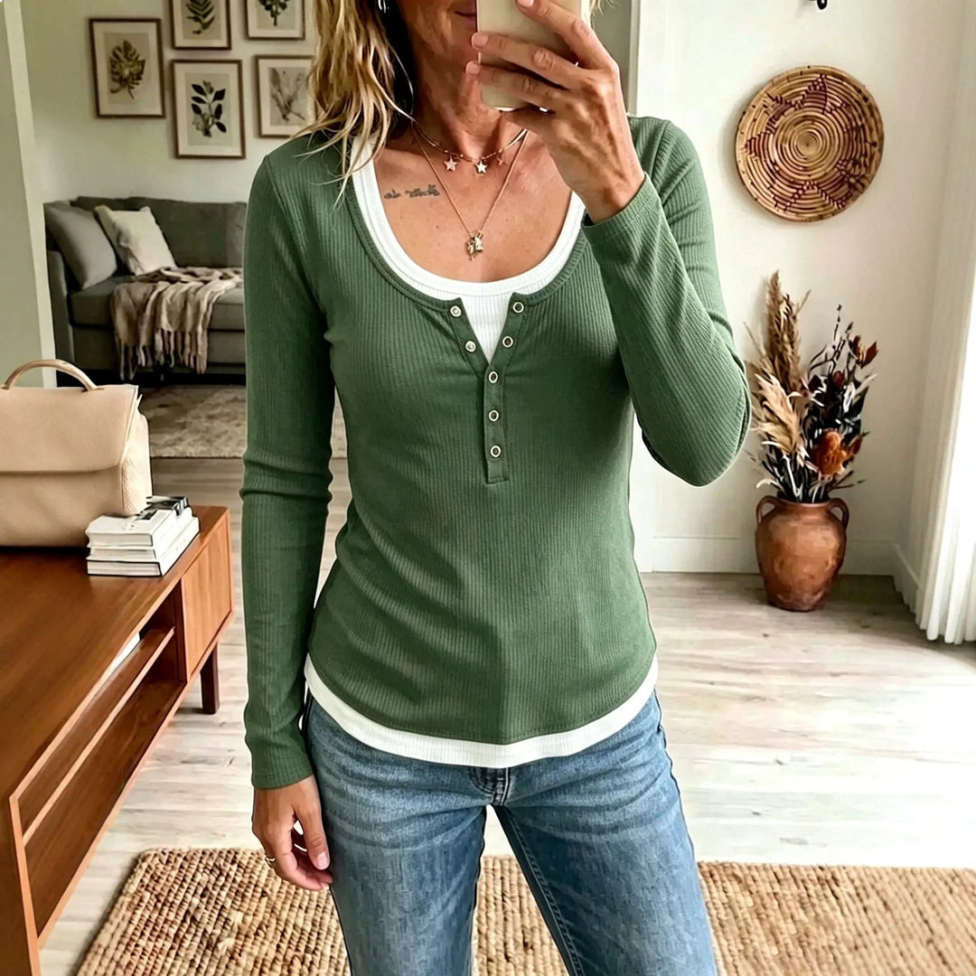 Faye Half Button Ribbed Top