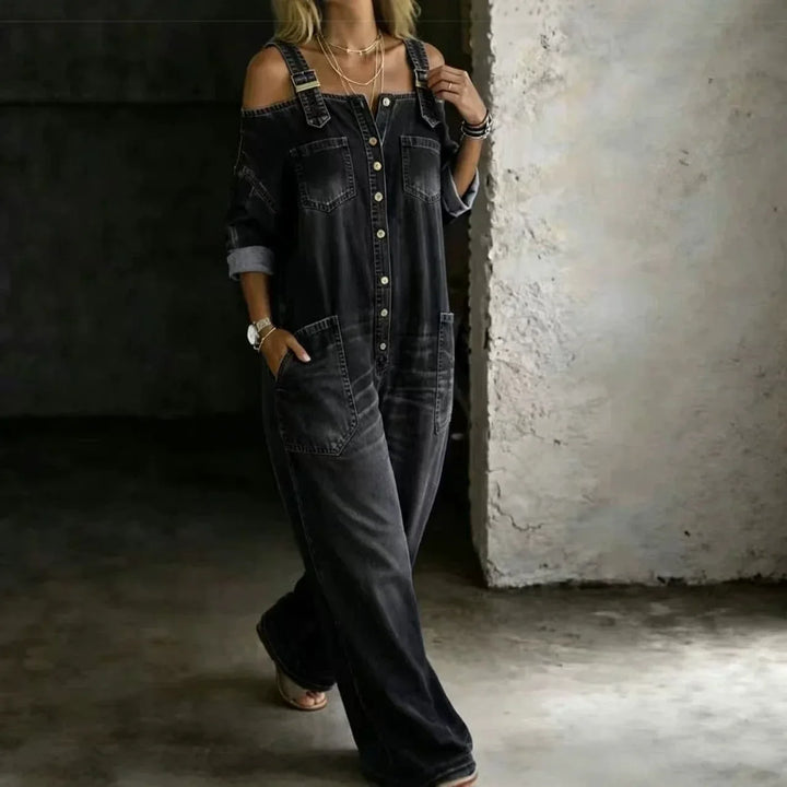 Josie Cold Shoulder Denim Jumpsuit