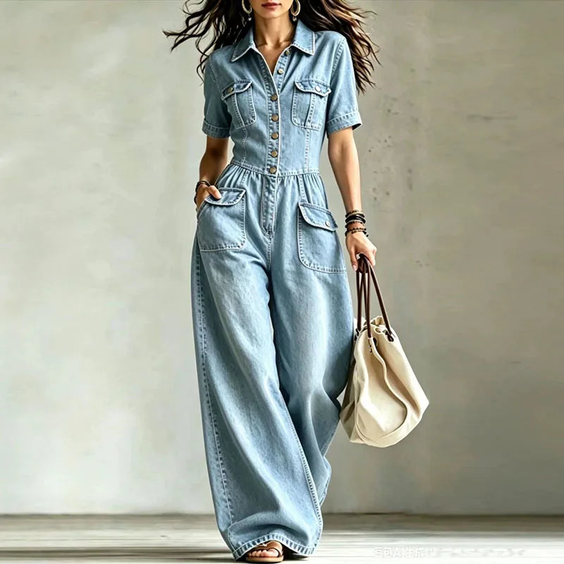Phoebe Denim Wide Leg Jumpsuit