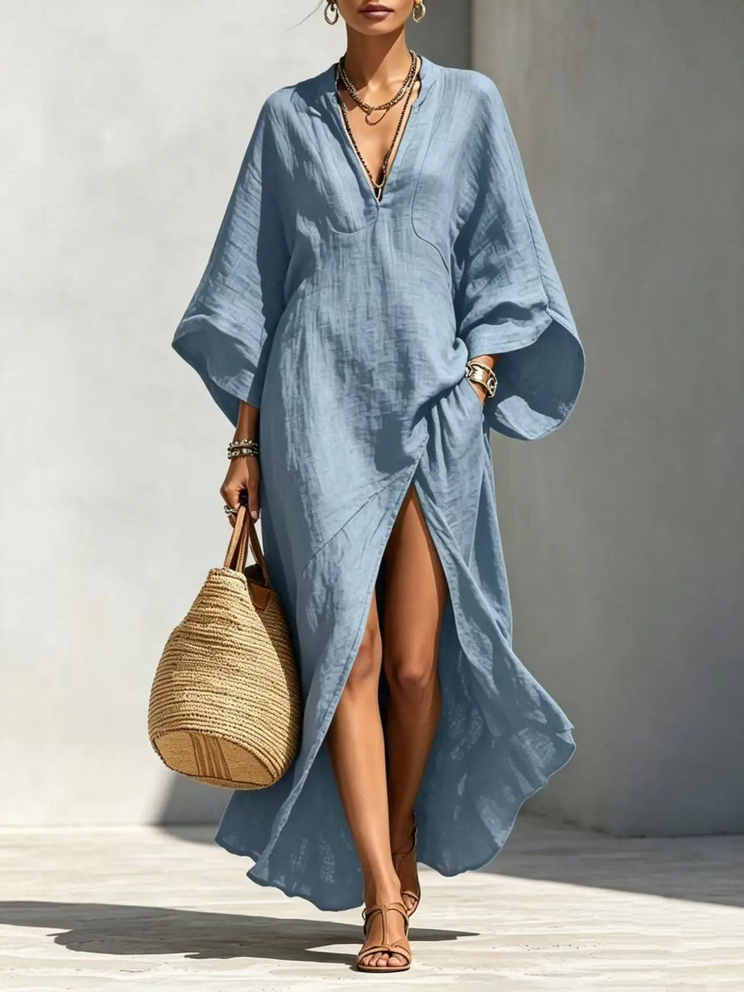 Olive High Slit Boho Maxi Dress
