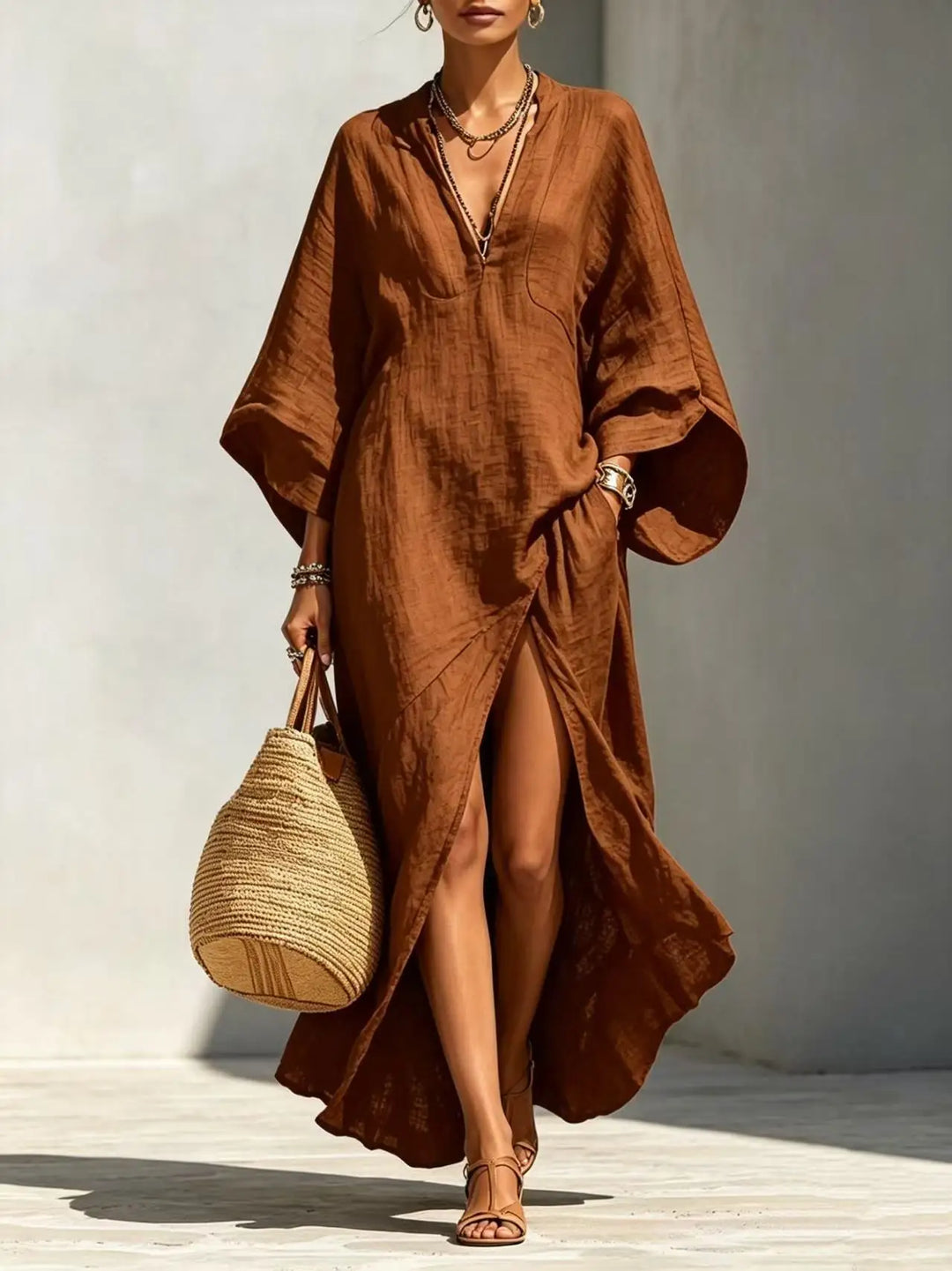Olive High Slit Boho Maxi Dress