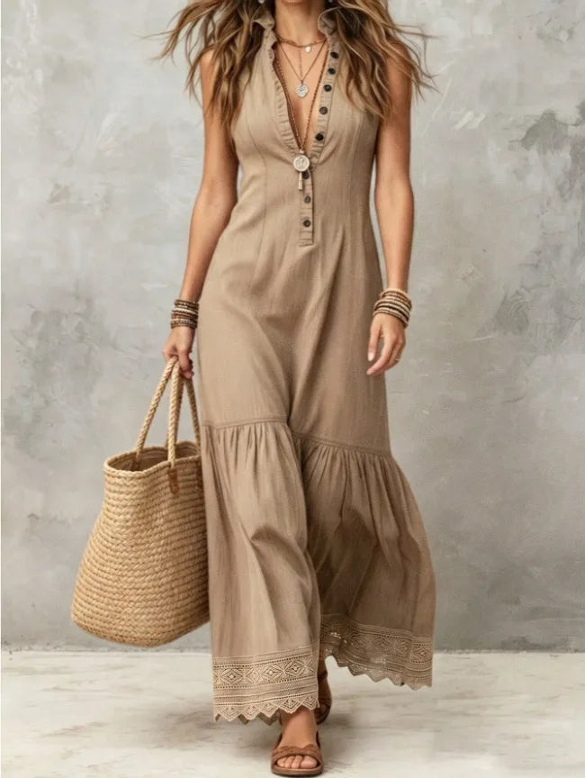 Angela Button Tiered Maxi Dress
