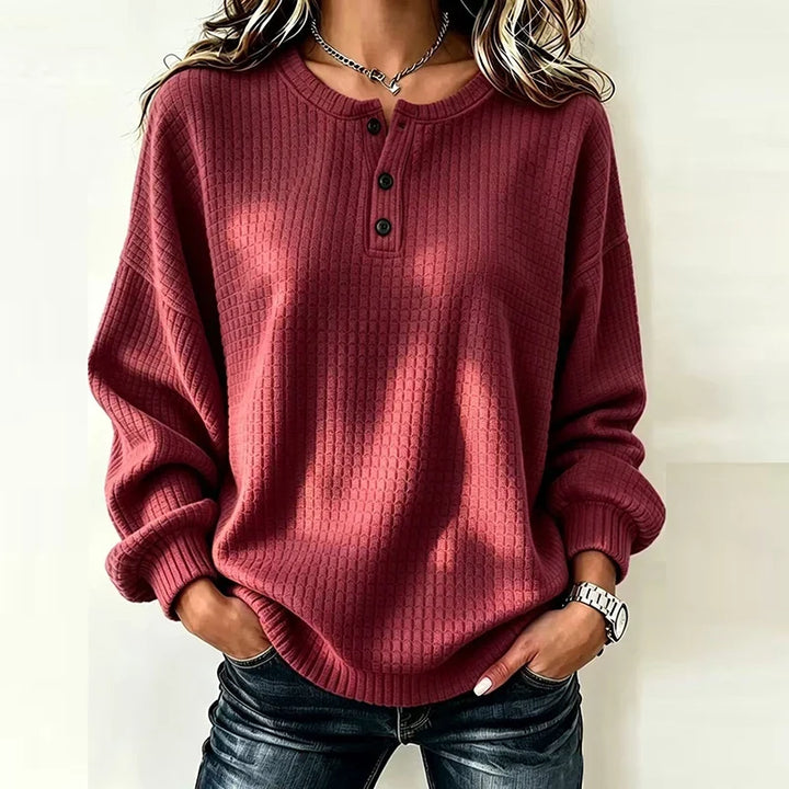 Talia Waffle Knit Henley Blouse