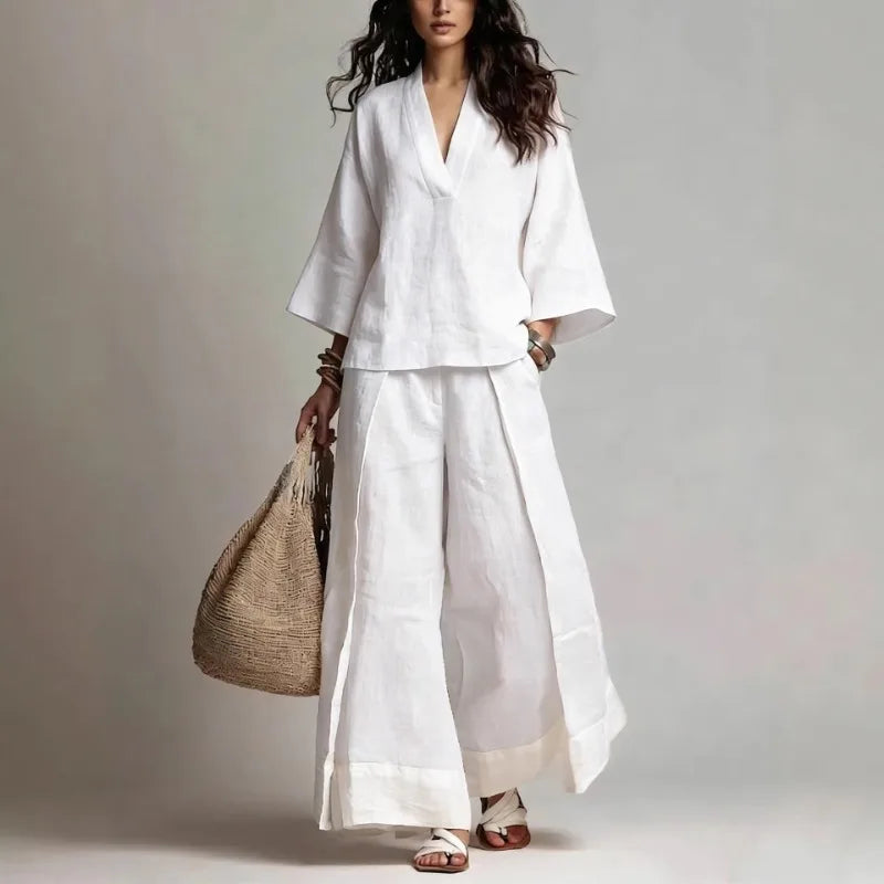 Lorena V Neck Linen Blend Set