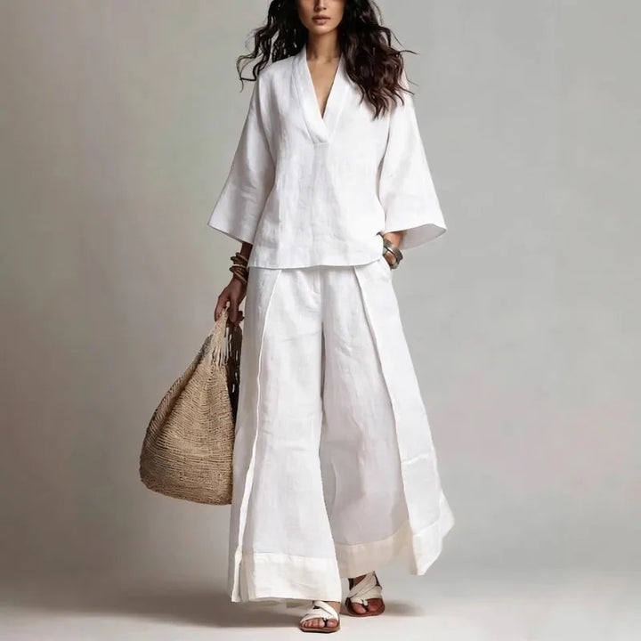Lorena V Neck Linen Blend Set