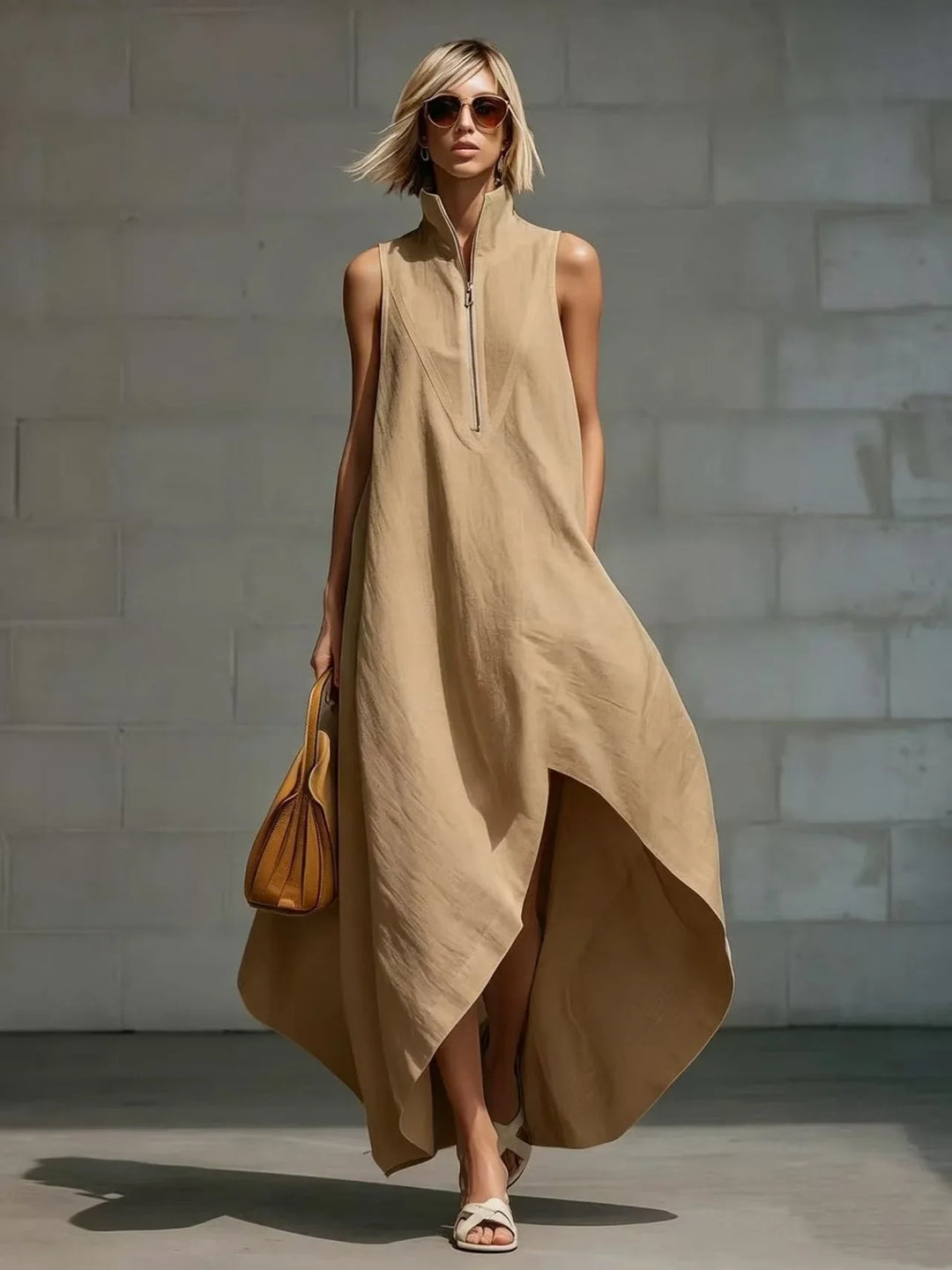 Elara Sleeveless Half Zip Long Dress