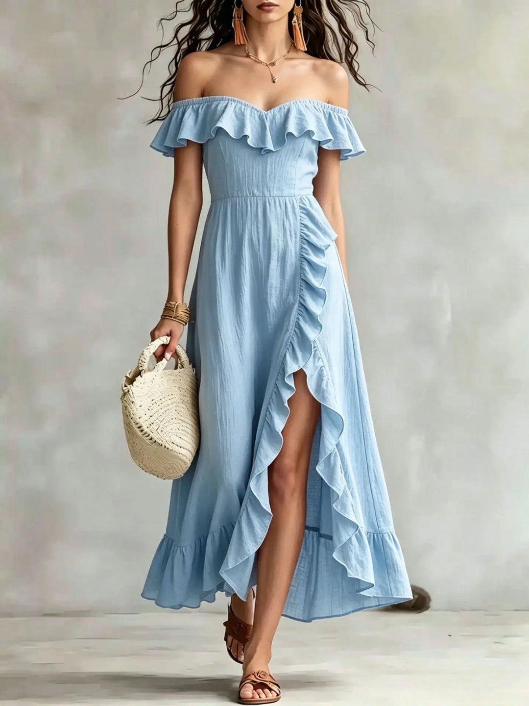 Nerissa Off Shoulder Split Hem Maxi Dress