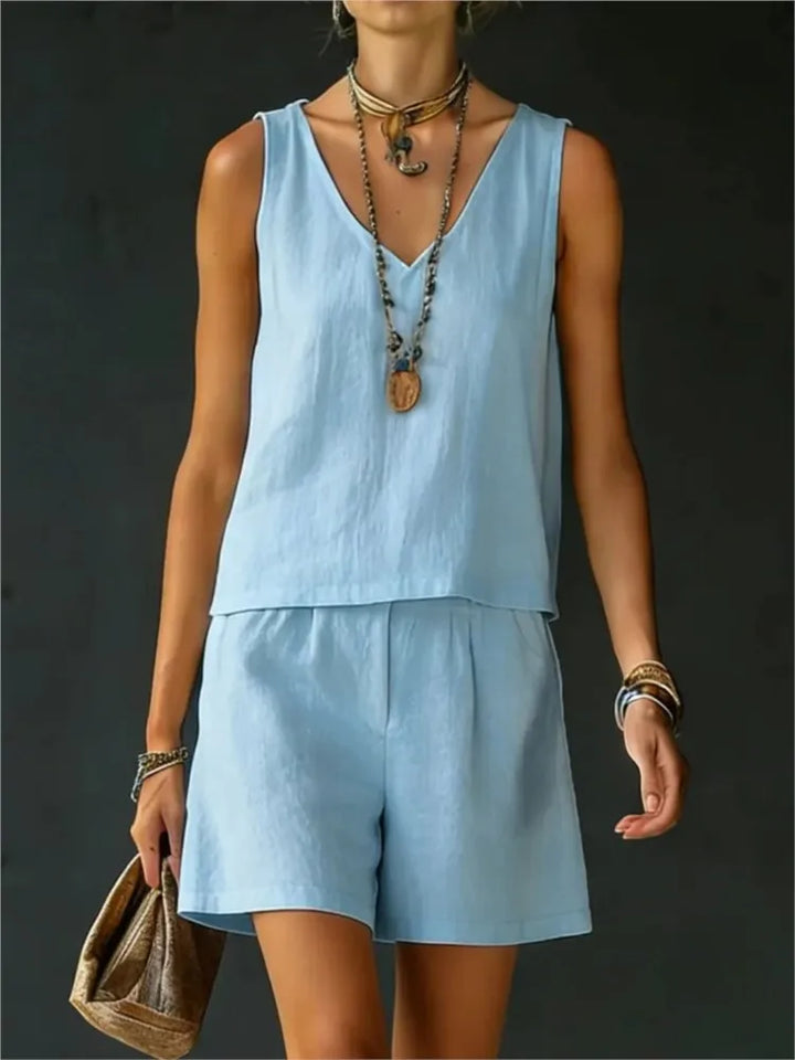 Ilyana Sleeveless V Neck Short Set