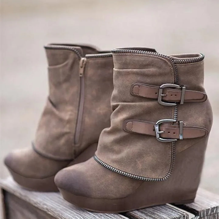 Marisette Buckle Strap Wedge Boots