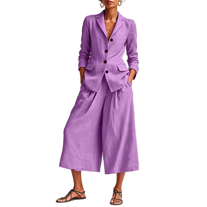 Danica Linen Blazer and Wide Leg Capri Set
