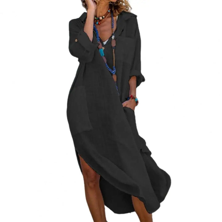 Violetta Flowing Linen Long Shirt Dress