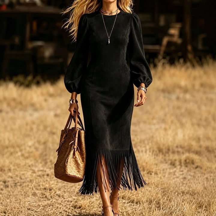 Theodora Fringe Hem Midi Dress