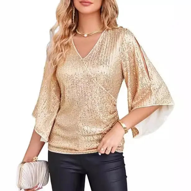 Marcelline Sequin Wrap Blouse