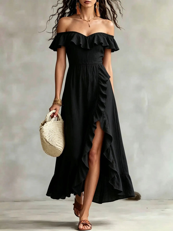 Nerissa Off Shoulder Split Hem Maxi Dress