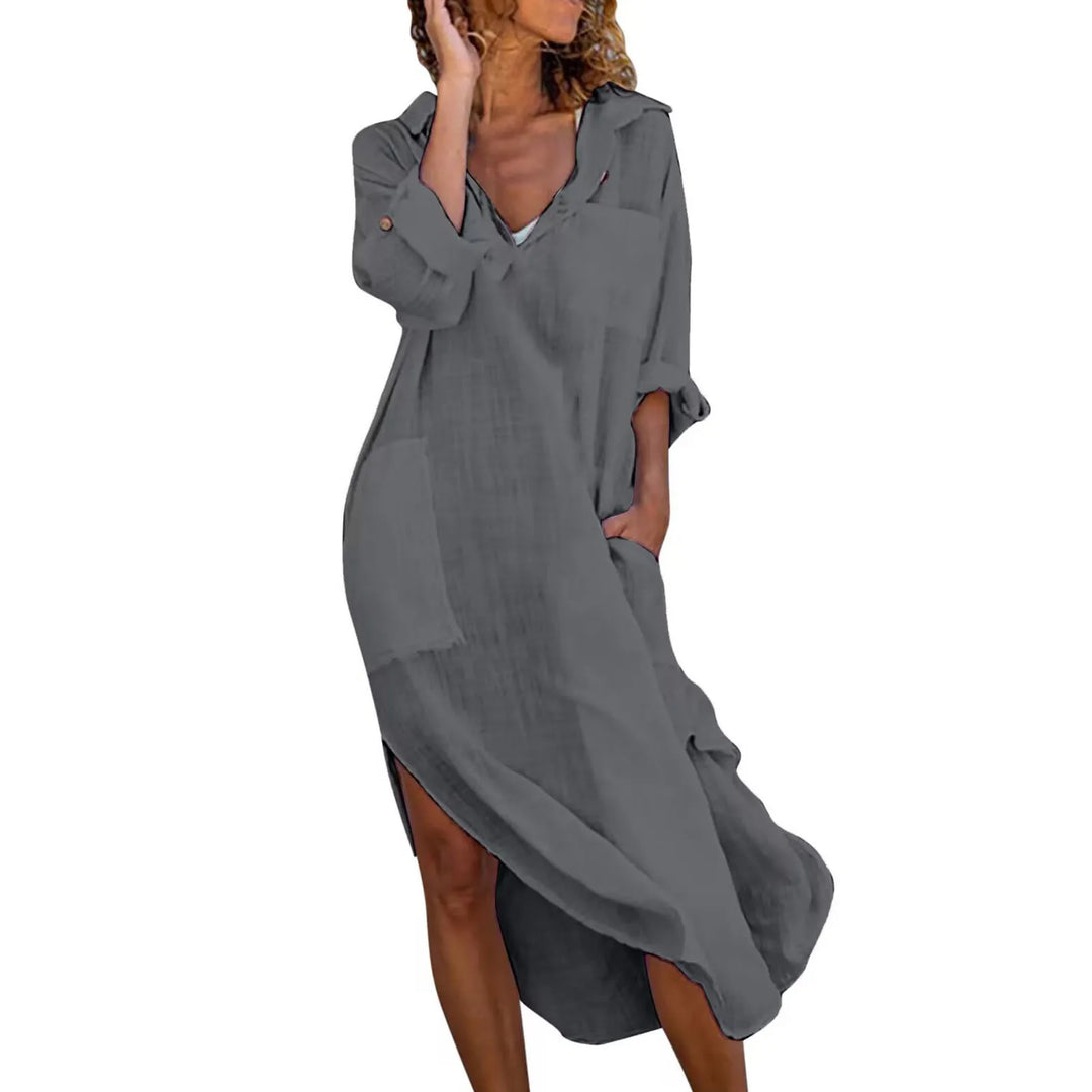 Violetta Flowing Linen Long Shirt Dress
