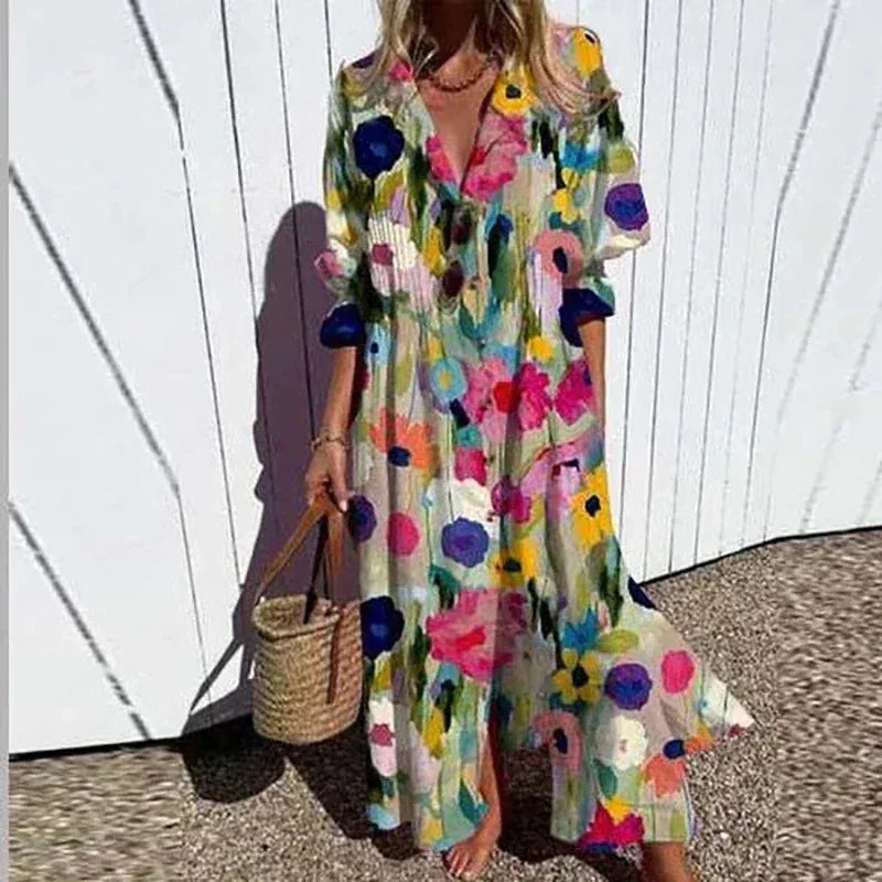 Xenia Casual Printed Long Sleeve Maxi Dress